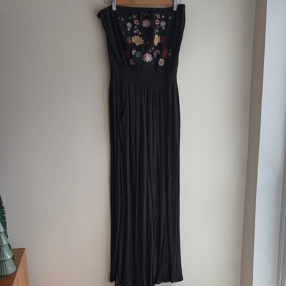 Xhilaration Black Jumpsuit with Colorful Floral Design